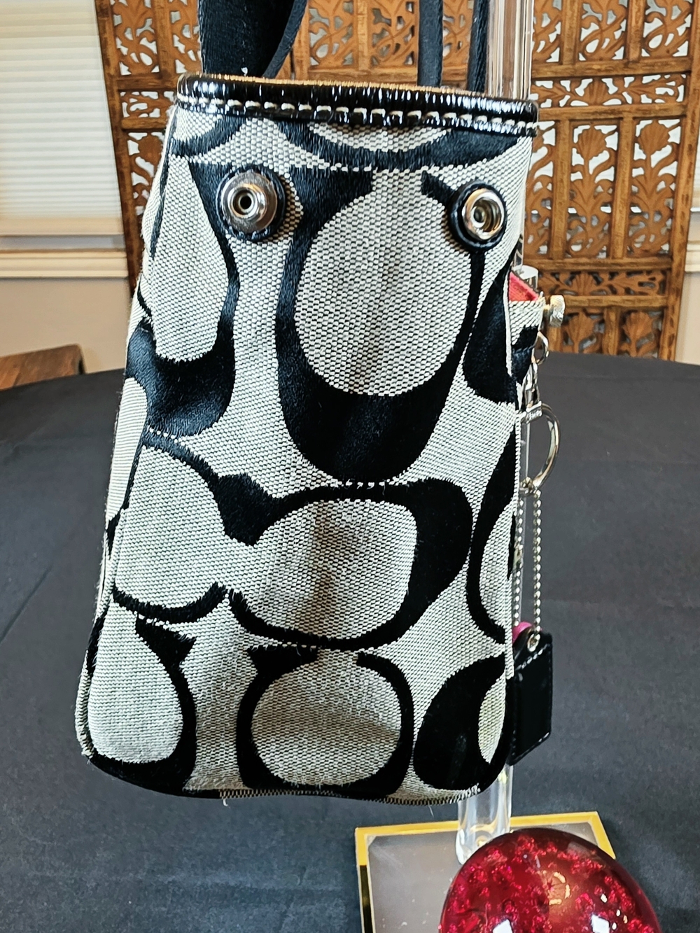 Coach Signature Canvas Black and Khaki Tote Bag - Picture 9 of 16